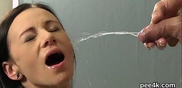  Perfect bombshell gets her tight vagina total of warm pee and splatters